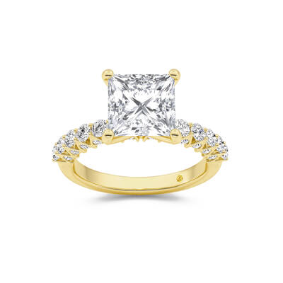 Verda Art Deco Inspired V-Prong Princess Cut Lab Grown Diamond Engagement Ring | 18K Yellow Gold 3 1/4 CT. TW.