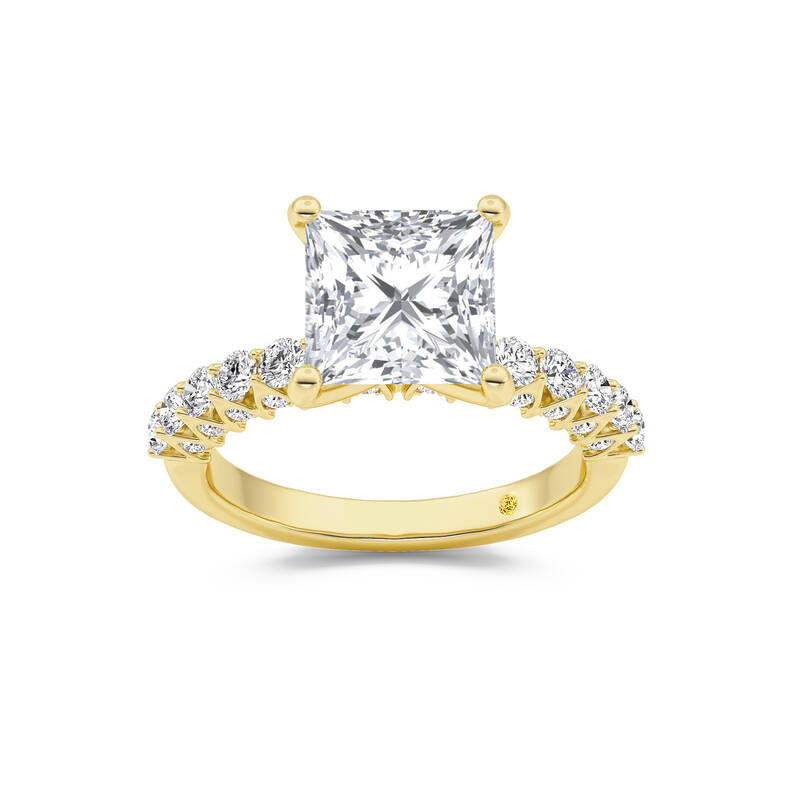 Verda Art Deco Inspired V-Prong Princess Cut Lab Grown Diamond Engagement Ring | 18K Yellow Gold 3 1/4 CT. TW.