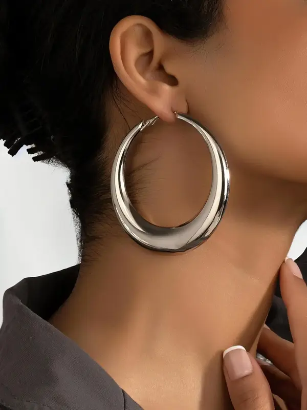 Simple Style Plain Color Hoop Earrings for Women,  Flat Pierced Jewelry, Summer Casual New Trendy Hoop Earrings, Fashionable ...