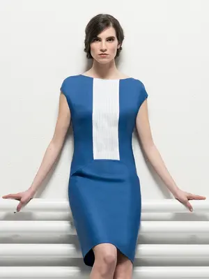 BROOK | Pin-Tuck Panel Shift Dress | Colour: Topaz Blue | Size: S