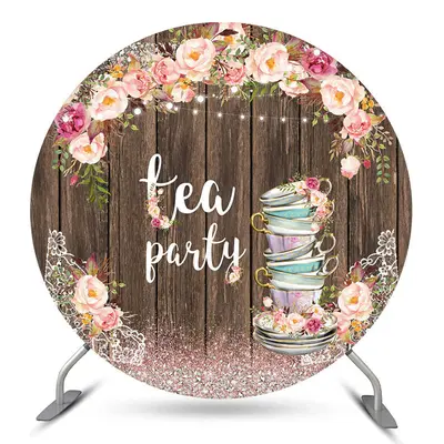 Aperturee Sparkling Floral Wooden Circle Tea Party Backdrop | Circle Party Backdrop | Round Backdrop Cover Diy | Round Birthd...