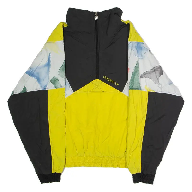 GOLDEN CUP Mens Pullover Jacket Yellow Crazy Pattern L