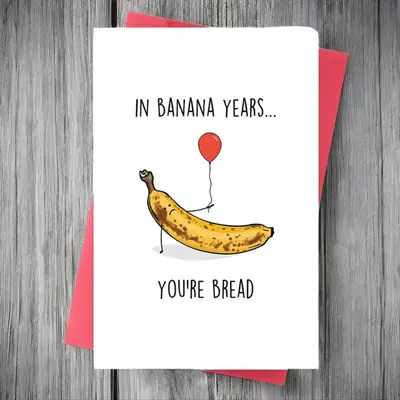 Funny Banana Bread Pattern Happy Birthday Card, 1 Count Cute Cartoon Letter Graphic Birthday Greeting Card with Envelope, Gre...