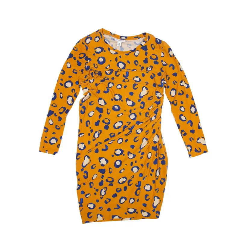 PHILLIP LILA Bodycon Dress Orange Animal Print Long Sleeve Knee Length Womens UK 12