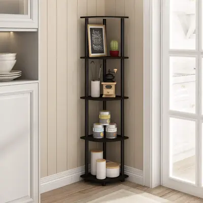 Furinno Turn-N-Tube 5 Tier Corner Display Rack Multipurpose Shelving Unit, Espresso/Black Organiser Room,Cheap Furniture