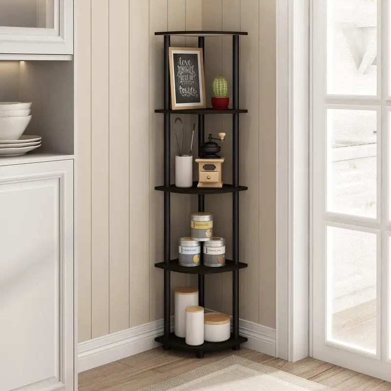 Furinno Turn-N-Tube 5 Tier Corner Display Rack Multipurpose Shelving Unit, Espresso/Black Organiser Room,Cheap Furniture