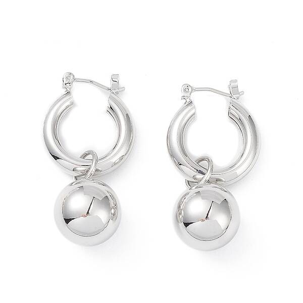 Brass Round Ball Dangle Hoop Earrings for Women