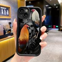 Cool Humorous Skull Two Roosters Pattern Design Case for iPhone 16 15 14 Pro Max 13 12 11 XR XS Plus Shockproof Camera Protec...