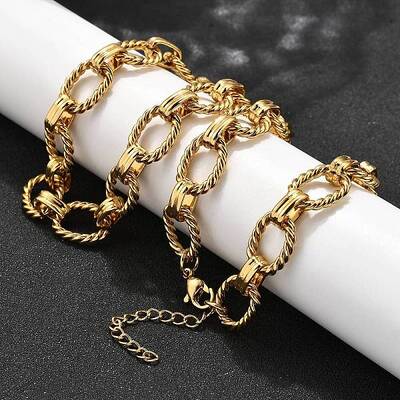 304 Stainless Steel Twisted Oval Link Chain Necklaces