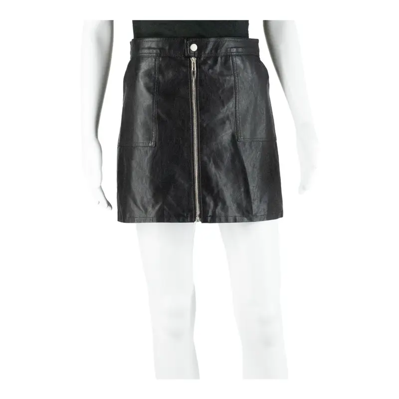 Faux Leather Zip Womens Straight Skirt Black Short M
