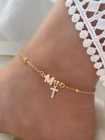Initials Cross Design Anklet, Stainless Steel Bead Chain Anklet for Women & Girls, Fashion Jewelry for Party, Daily Decor, Tr...