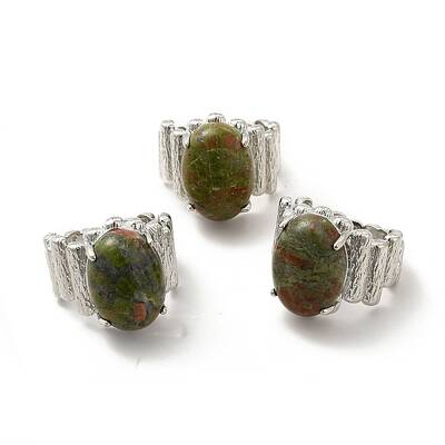 Natural Unakite Oval Open Cuff Ring