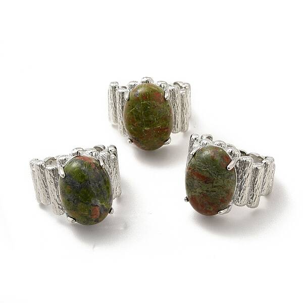 Natural Unakite Oval Open Cuff Ring