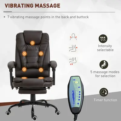 Vinsetto 7-Point Vibrating Massage Office Chair, High Back Computer Chair with Lumbar Support, Footrest, Reclining Back, Adju...