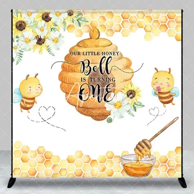 Aperturee Honeycomb Floral Custom Name 1st Birthday Backdrop, 3X3FT(1X1M), 15 USD, custom birthday backdrops, DZZH0C458-O