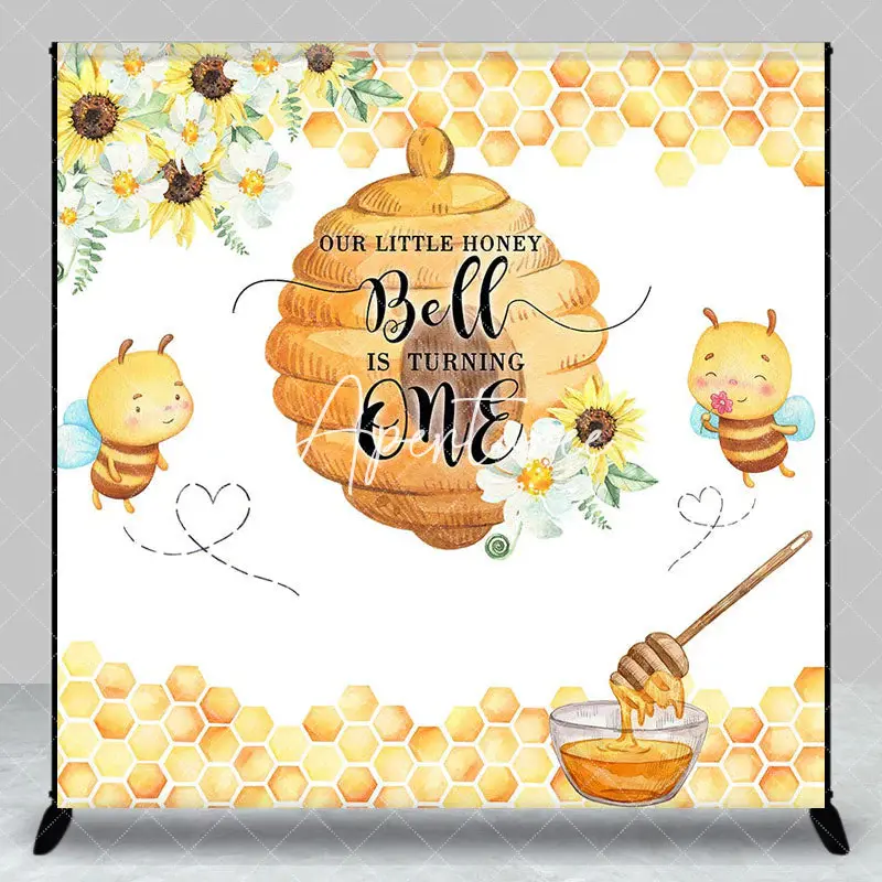 Aperturee Honeycomb Floral Custom Name 1st Birthday Backdrop, 3X3FT(1X1M), 15 USD, custom birthday backdrops, DZZH0C458-O