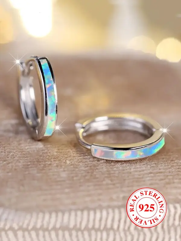 925 Sterling Silver Fashionable Artificial Gemstone Decorated Hoop Earrings, Elegant Jewelry for Women, Trendy All-match & Ex...