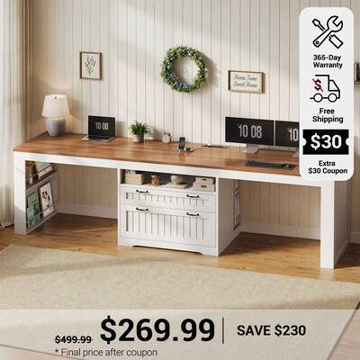 SEDETA | 94.5 Inch Farmhouse Long Computer Desk with Power Outlet Two Person Desk with Large File Drawers Double Computer Des...