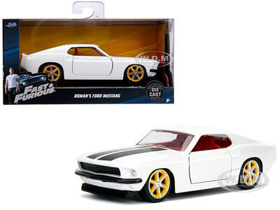 Roman's Ford Mustang White with Black Stripes and Red Interior Fast & Furious Movie 1/32 Diecast Model Car by Jada