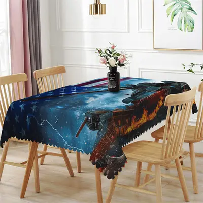 Usa Flag Cool Tank Soldier Rectangle Tablecloth - Aperturee