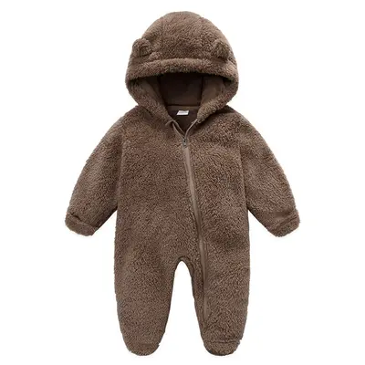 Newborn Infant Baby Boys Girls Fall Winter Clothes Snowsuit Fleece Jumpsuit Onesie Zipper Outfits Warm Hooded Romper