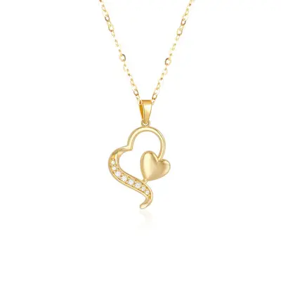 14K White Gold Diamond Heart With Heart Pendant Necklace For Women