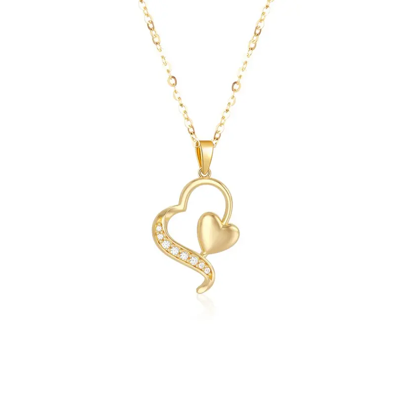 14K White Gold Diamond Heart With Heart Pendant Necklace For Women