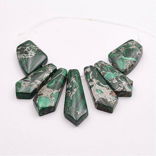 Assembled Silver Line and Malachite Bead Strands