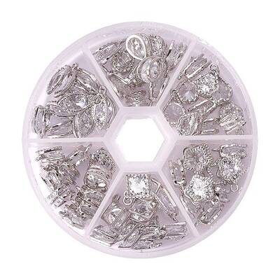 Mixed Shape Hollow Pendants Cubic Zirconia Pendants Charms for Bracelet Necklace Making Platinum