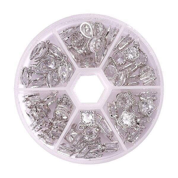 Mixed Shape Hollow Pendants Cubic Zirconia Pendants Charms for Bracelet Necklace Making Platinum