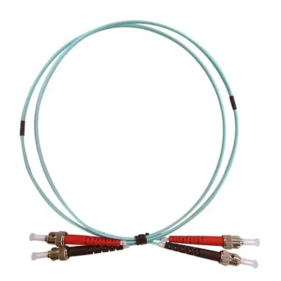 39436 Monoprice MM OM4 Fiber Optic Cable ST-ST UL 3mm 50/125 OFNR Duplex Aqua 1m