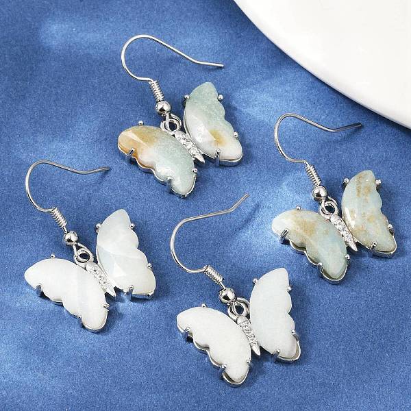 Natural Flower Amazonite Brass Dangle Earrings