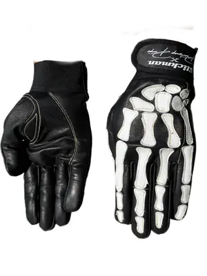 Slickman X Pearl Snap Pimps SKELOTON Glove with Triple Layer Drag Pad - Black & White Skeleton Design