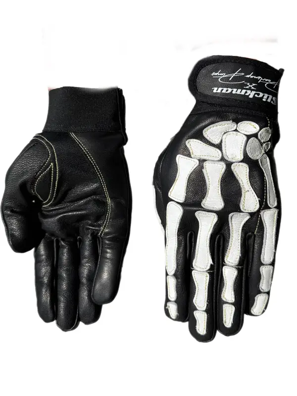 Slickman X Pearl Snap Pimps SKELOTON Glove with Triple Layer Drag Pad - Black & White Skeleton Design