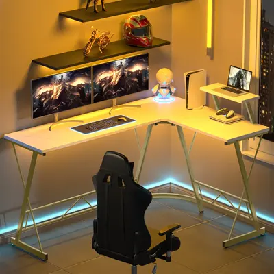 Mr IRONSTONE Long L Shaped Gaming Desk Corner Computer Desk,L shaped desk, Home Office Desks Writing Workstation with Large M...