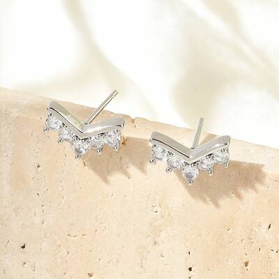 Brass Micro Pave Clear Cubic Zirconia Stud Earrings