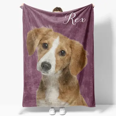 Aperturee Purple Red Custom Pet Photo Name Blanket For Gift - Aperturee