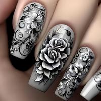 Rose Pattern Fake Nails with Nail File & Tape, 24pcs/set Removable Nail Art Artificial Full Cover, Women Girls DIY Manicure
