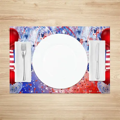 Red Blue Usa Flag Balloon Stars Set Of 4 Placemats - Aperturee