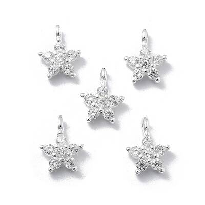 925 Sterling Silver Micro Pave Clear Cubic Zirconia Star Charms