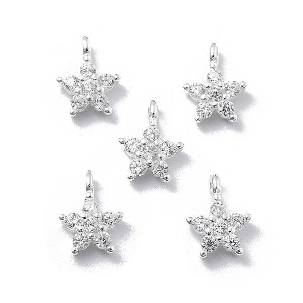 925 Sterling Silver Micro Pave Clear Cubic Zirconia Star Charms