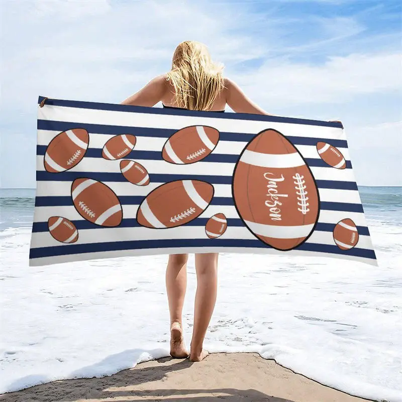 Custom Name Black White Stripe Rugby Men Beach Towel - Aperturee