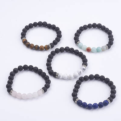 Natural Lava Rock and Gemstone Stretch Bracelets