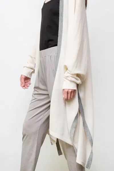 dylan alpaca duster - sand w/light grey border | Size: one size