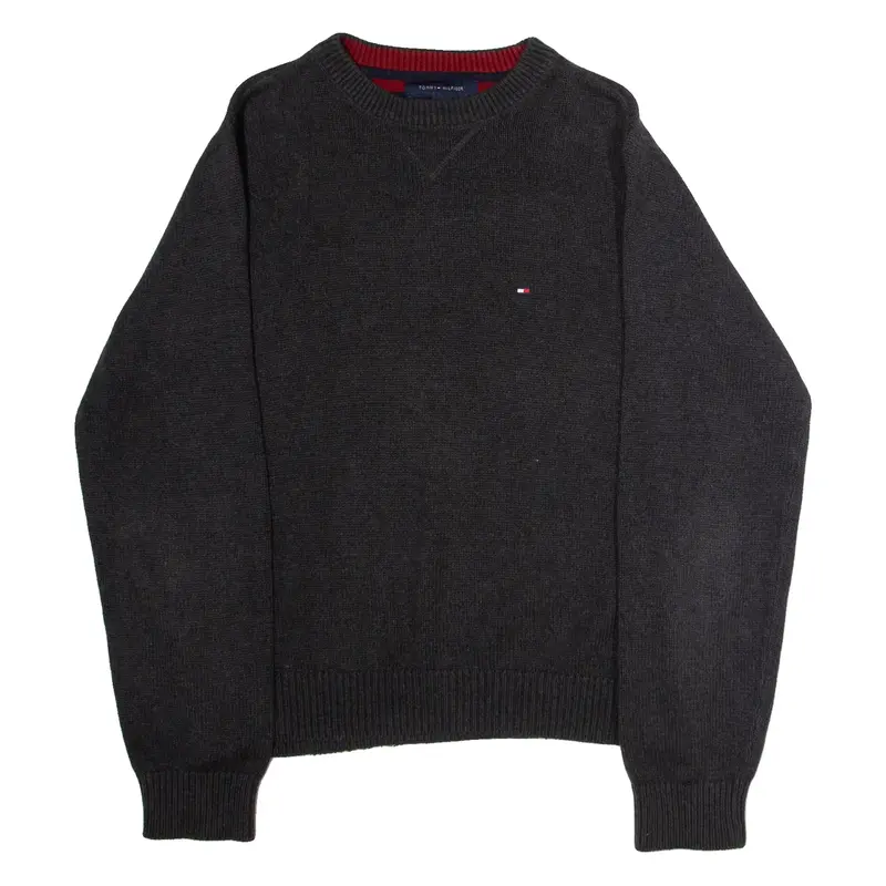 TOMMY HILFIGER Mens Jumper Grey Crew Neck Chunky Knit S