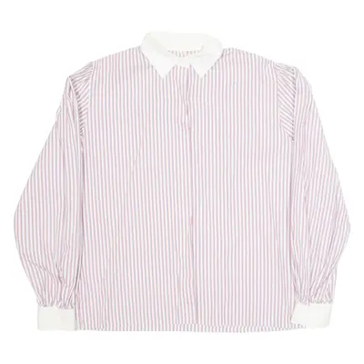 Womens Printed Shirt White Collared Long Sleeve Striped S