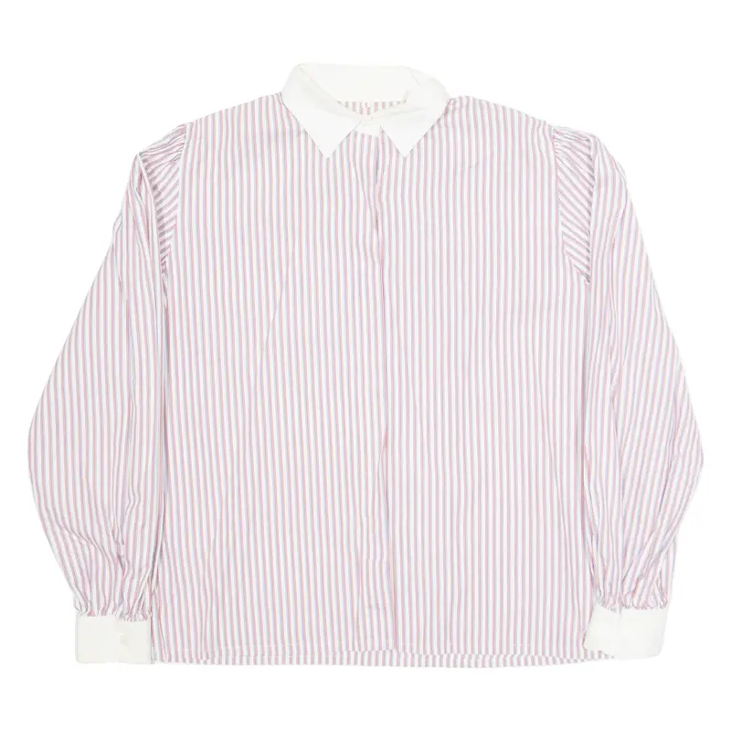 Womens Printed Shirt White Collared Long Sleeve Striped S