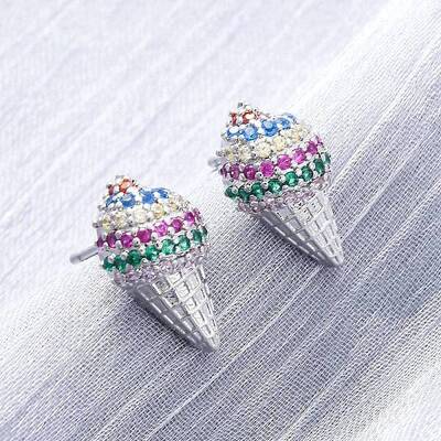 Brass Micro Pave Cubic Zirconia Stud Earrings