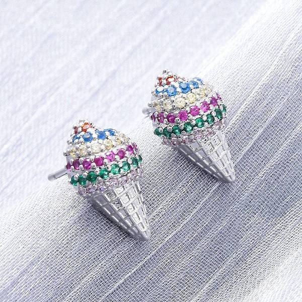 Brass Micro Pave Cubic Zirconia Stud Earrings