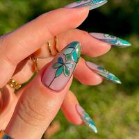 Floral Pattern Fake Nails with Nail File & Tape, 24pcs/box French Style Long Square Press on Nails for Women & Girls DIY Nail...
